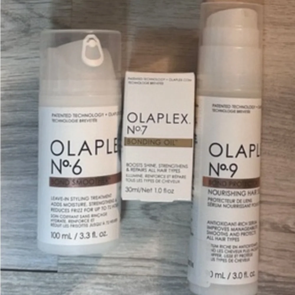 Set of OLAPLEX Hair Repair System Nº 6, Nº 7, and Nº. 9.​